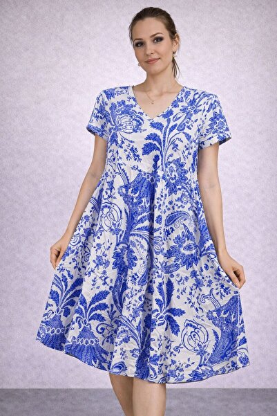 AGORATEKSTİL Γυναικείο φόρεμα από ύφασμα βισκόζης με σχέδιο κοπής, κανονικό μ...