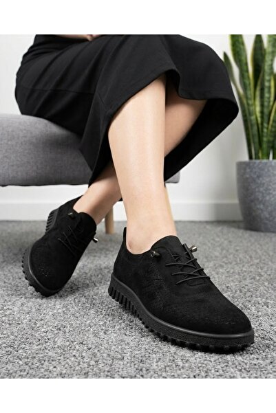 homiro Γυναικεία παπούτσια casual από σουέτ με κορδόνια - Μαύρα