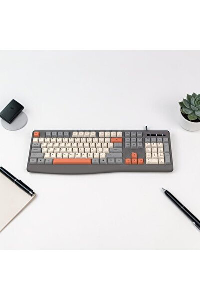 wiks Retro Mekanik Klavye - Endüstriyel Gri ve Turuncu Temalı Mekanik Oyuncu ...