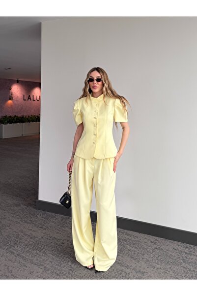 Laluvia Σετ μανίκια μπαλόνι με κουμπιά με κίτρινη επίστρωση - 8407