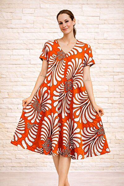 AGORATEKSTİL Γυναικείο φόρεμα από ύφασμα βισκόζης με σχέδιο κοπής, κανονικό μ...