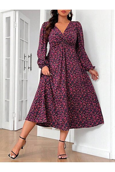 Iuliashop Morgance Black Midi Dress with Multicolor Print - Plus Sizes - 44
