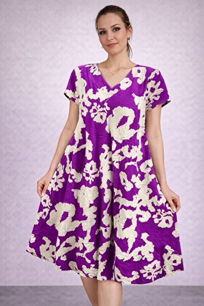 AGORATEKSTİL Γυναικείο φόρεμα από ύφασμα βισκόζης με σχέδιο κοπής, κανονικό μ...