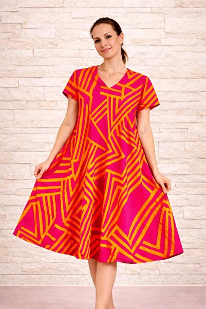 AGORATEKSTİL Γυναικείο φόρεμα από ύφασμα βισκόζης με σχέδιο κοπής, κανονικό μ...