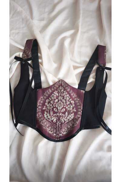 Pinn Αντίκα γυναικεία ζώνη κορσέ μέσης με μπορντό σχέδιο