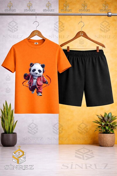 SİNREZ Children's Panda Red Headphones Custom Printed Crew Neck T-Shirt - Sho...