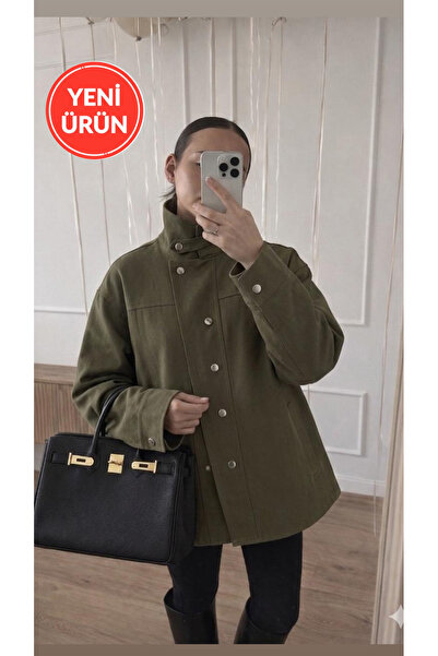 Perryes Kadın Dik Yaka Çıtçıtlı Gabardin Ceket