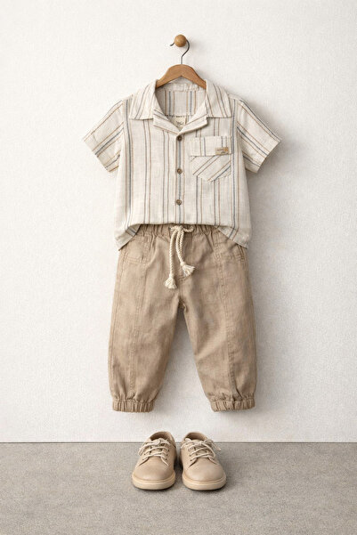 Tifina Kids Σετ 2 τεμαχίων για αγόρια, λινό πουκάμισο με ριγέ σχέδιο, άνετο π...