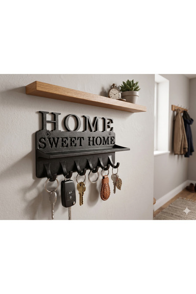 BNB ART 3D Baskı Duvar Anahtarlık ve Raf – Home Sweet Home Dekoratif Askılık