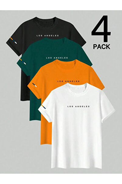 PAVRO Υπερμεγέθη μπλουζάκια 4 τεμαχίων με στάμπα Πολύχρωμα μπλουζάκια PUOLİKUU