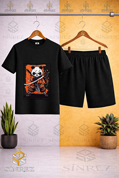 SİNREZ Tricou pentru copii PANDA NINJA SWORD cu imprimeu special, cu gâtul ro...