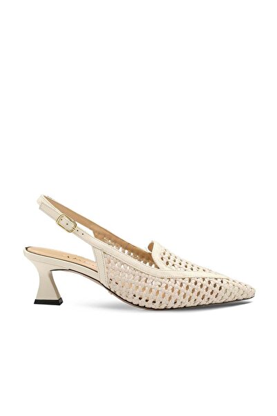 Vario Genuine Leather Knitted Detailed Heeled Shoes Z627 Beige Knit (Beige Knit)