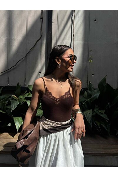 Friday Mood Women's Strappy Lace Detailed Transparent Blouse