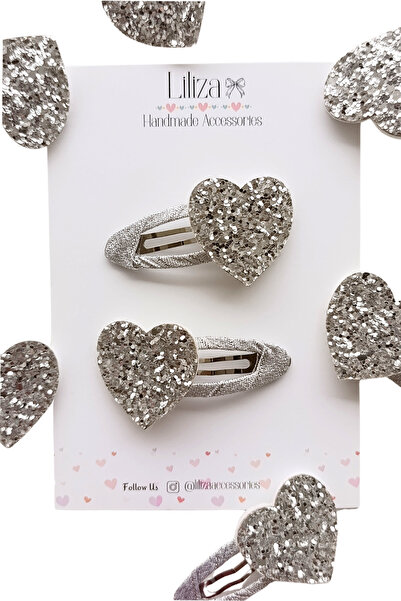 Liliza Accessories Gümüş Kalp 2’li Glitter Çocuk Çıtçıt Toka
