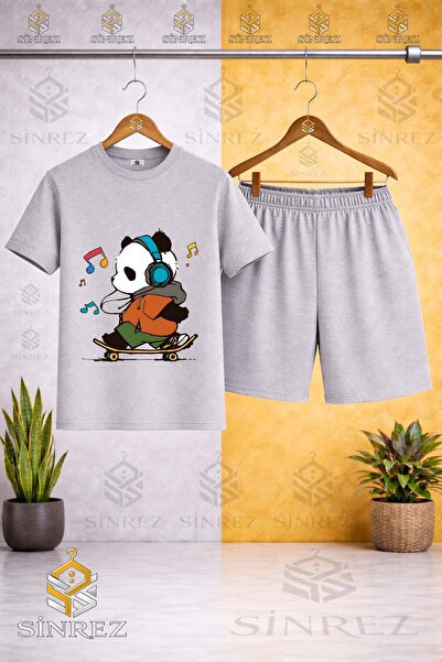 SİNREZ Tricou cu gât rotund cu imprimeu personalizat PANDA SKATEBOARD COLOR N...
