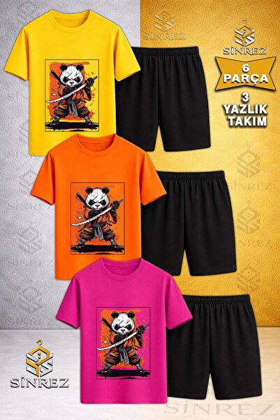 SİNREZ Tricou din 3 piese cu imprimeu PANDA NINJA SWORD pentru copii - Set pa...