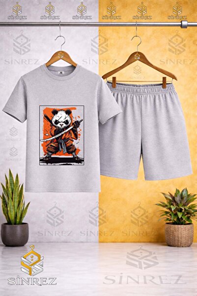 SİNREZ Tricou pentru copii PANDA NINJA SWORD cu imprimeu special, cu gâtul ro...