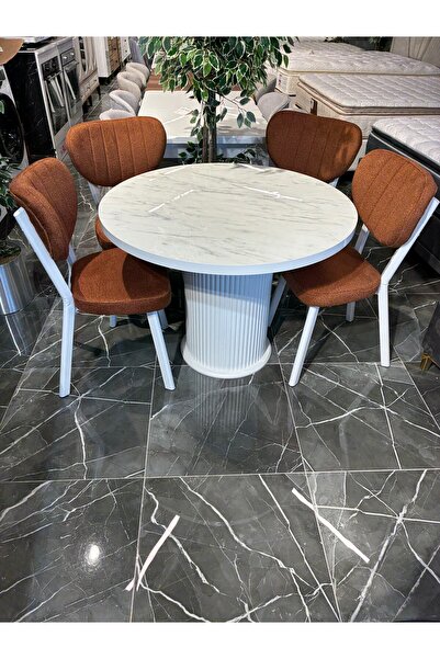 Akra BOHEM MDF MASA 102CM PARLAK YÜZEY HİGHGLOSS MERMER DESEN MARMO 4 SANDALYELİ