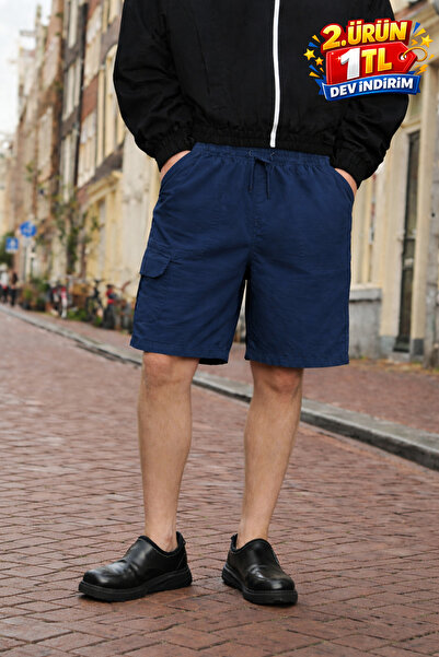 DAMGA JEANS Ανδρικό λινό σορτς Premium Jogger Relax Fit σε σκούρο μπλε