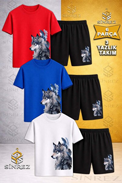 SİNREZ Tricou din 3 piese cu imprimeu WOLF GREY YANDA TUYLER pentru copii - S...