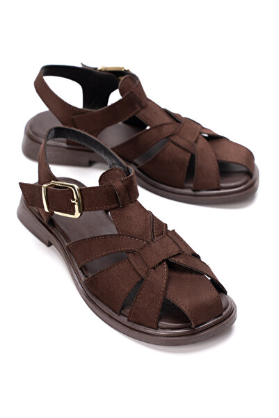 PASSAGE SHOES Γυναικεία σουέτ πέδιλα με λεπτομέρεια από αγκράφα και λουράκια ...