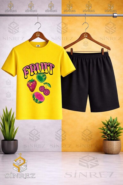 SİNREZ Children's Meyve 4Lu Fruit Written Custom Printed Crew Neck T-Shirt - ...