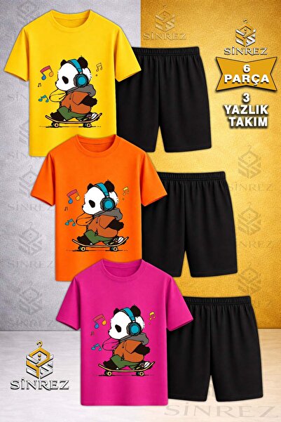 SİNREZ Tricou din 3 piese cu gât rotund imprimat cu note muzicale colorate PA...