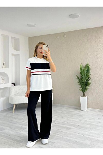 Trendingsize Textured Crew Neck Garni Detailed Short Sleeve Women's Tracksuit...