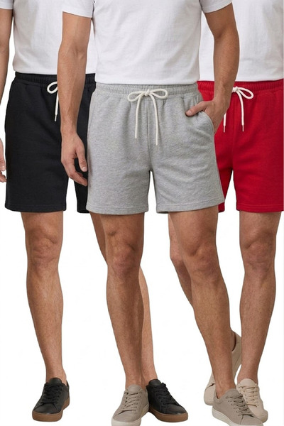 aytok tekstil Βαμβακερό σετ 3 τεμαχίων unisex γυναικείο ανδρικό σορτς μονόχρωμο