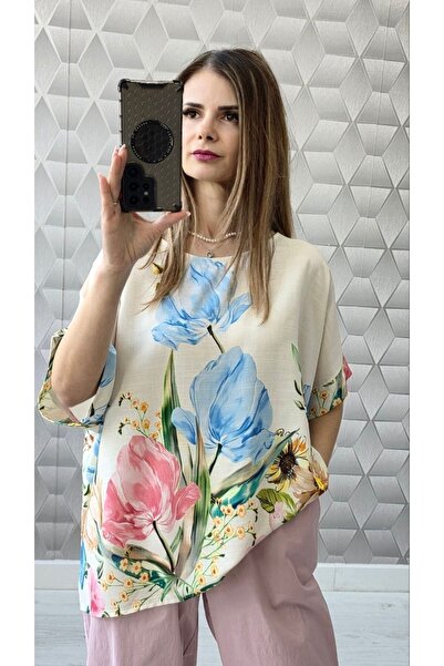 styleFlex Bluză din vascoza 100% cu imprimeu floral 3D