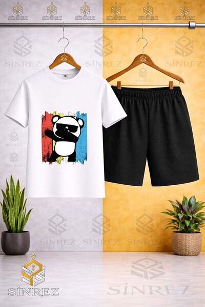 SİNREZ Children's Panda Colorful Canvas Eyeglasses Custom Printed Crew Neck T...