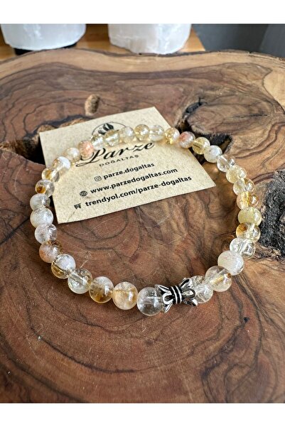 parze doğaltaş Citrine (Abundance and Fertility Day) Bracelet with Silver Mat...