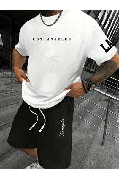 puolikuu Ανδρική φόρμα oversize με σορτς, σετ με στάμπα losnangles - με σορτς