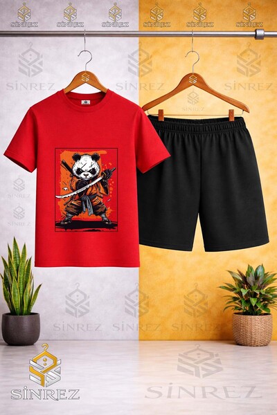 SİNREZ Tricou pentru copii PANDA NINJA SWORD cu imprimeu special, cu gâtul ro...