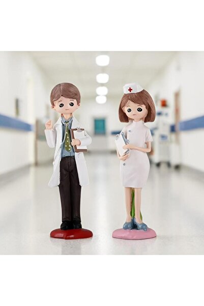 ELSELİFE Lüks Polyester Doktor & Hemşire Biblo 2’li Set 20 cm Dekoratif Heyke...