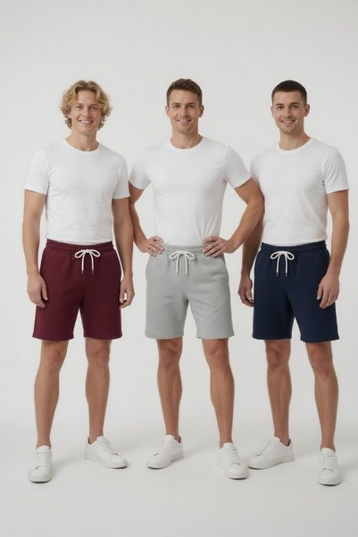 aytok tekstil Cotton 3 Pcs Unisex Women Mens Shorts Set Solid Color