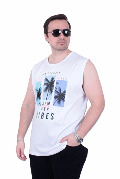 MocGrande Tricou fără mâneci cu imprimeu mărime mare Summer Vibes 26125 ALB