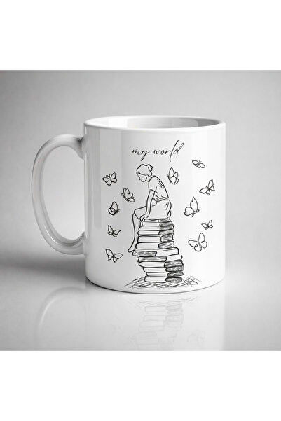 Generic Brand My World Book Themed Design Mug Model 225 Minimal Printed Ceram...