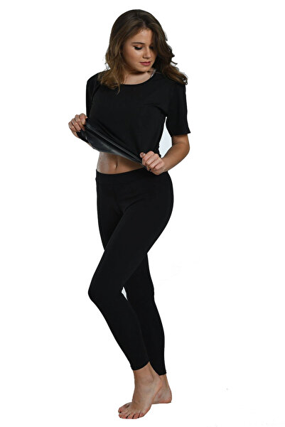 colezium Black Women's Half Sleeve Thermal Sauna Athlete Leggings Set
