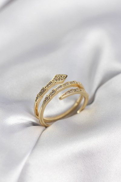 Beta Moda Hub Snake Model Gold Color Zircon Stone Women's Ring