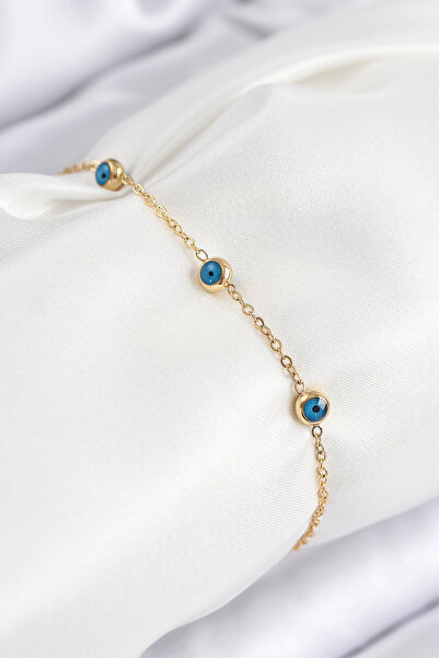 Beta Moda Hub 316L Steel Evil Eye Bead Model Gold Color Women's Bracelet
