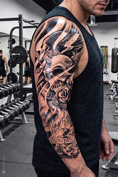 BP Tattoo Kuzgun, Kurukafave Gül Temalı Gotik Geçici Kol Dövmesi