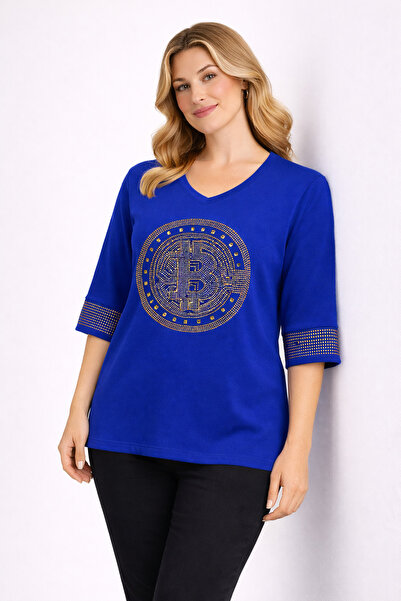 Şans Γυναικείο Τούνικ Μεγάλου Μεγέθους Saks, Τούνικ με Πέτρινα Σχέδια 65N32428