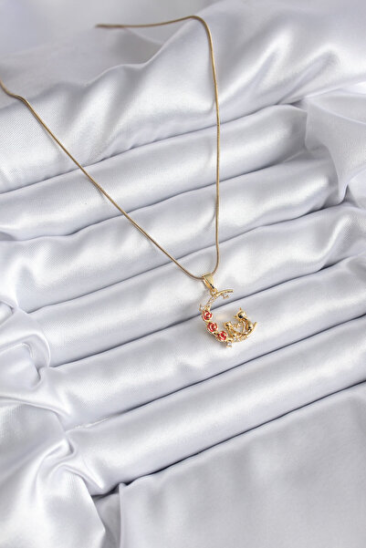 BŞK VİRGO 316L Steel Gold Color Crescent Cat Model Zircon Stone Detailed Wome...