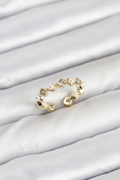 Beta Moda Hub Brass Gold Color Zircon Stone Pearl Women Ring
