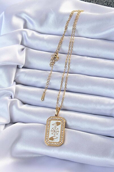 Hobibahçem 316L Steel Chain Gold Color Enamel Zircon Stone Eye Figure Tarot N...