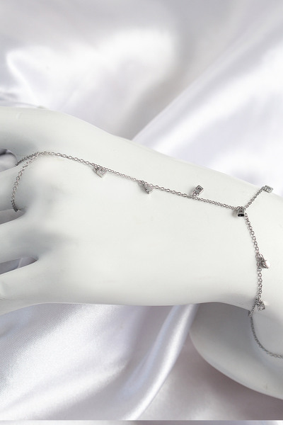 Beta Moda Hub Brass Zircon Stone Hanging Model Silver Color Women's Shahmeran
