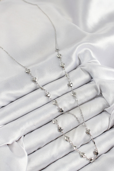 Hobibahçem Brass Zircon Stone Heart Model Silver Color Y Necklace