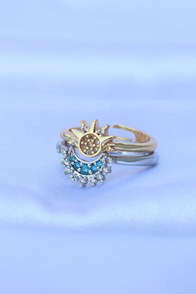 Hobibahçem Brass Zircon Stone 2-Piece Adjustable Friendship Ring