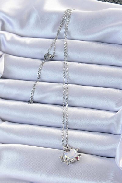 Generic Brand 316L Steel Chain Silver Color Zircon Stone Planet Look Heart Ne...